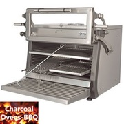 Four-bbq à charbon, gn 1/1 gn2/4 75 kg/h porte relevable/inox