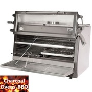 Four-bbq à charbon, gn 2/1 gn1/1 150 kg/h porte relevable /inox