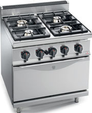 Fourneau 4 feux sur four gaz GN 1/1