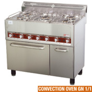 Fourneau 5 feux gaz, sur four à convection 4x gn 1/1