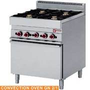 Fourneau gaz 4 feux vifs, avec four électrique à convection gn 1/1