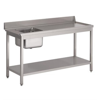 photo 1 table d entrée lave-vaisselle inox avec bac à gauche dosseret et tablette inférieure gastro m 850x1400x700mm