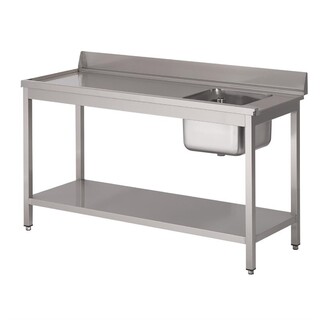 photo 1 table d entrée lave-vaisselle inox avec bac à droite dosseret et tablette inférieure gastro m 850x1400x700mm