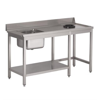 photo 1 table d entrée lave-vaisselle inox avec bac à gauche tvo dosseret et tablette inférieure gastro m 850x1400x700mm