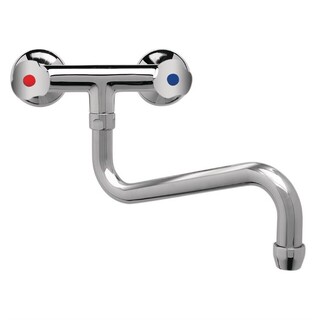 photo 1 robinet mélangeur bi-trou modèle lourd 3/4  fixation murale col bas 200 mm