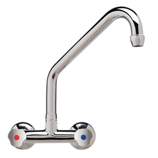photo 1 robinet mélangeur bi-trou modèle lourd 3/4  fixation murale col haut 250 mm