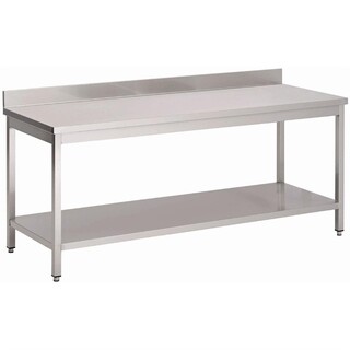 photo 1 table inox avec étagère basse et dosseret gastro m 1000 x 700 x 850mm