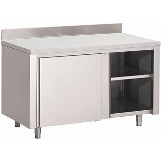 photo 1 table armoire inox avec portes coulissantes et dosseret gastro m 1000 x 700 x 850mm