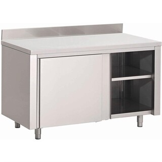 photo 1 table armoire inox avec portes coulissantes et dosseret gastro m 1200 x 700 x 850mm