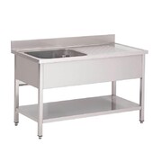 Photo 1 matériel référence GN200: Plonge inox avec étagère basse Gastro M 1 bac à gauche 1200 x 700 x 850mm