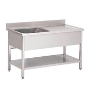 Photo 1 matériel référence GN202: Plonge inox avec étagère basse Gastro M 1 bac à gauche 1600 x 700 x 850mm