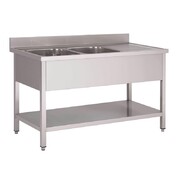 Photo 1 matériel référence GN203: Plonge inox avec étagère basse Gastro M 2 bacs à gauche 1600 x 700 x 850mm