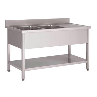 photo 1 plonge inox avec étagère basse gastro m 2 bacs à gauche 1600 x 700 x 850mm