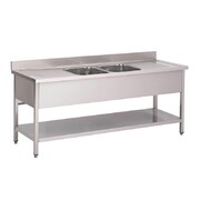 Photo 1 matériel référence GN204: Plonge inox avec étagère basse Gastro M 2 bacs au centre 2000 x 700 x 850mm