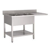 Photo 1 matériel référence GN207: Plonge inox avec étagère basse et emplacement lave-vaisselle Gastro M 2 bacs à gauche 1600 x 700 x 850mm