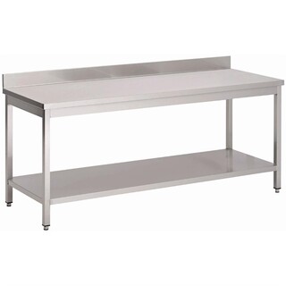 photo 1 table de préparation inox 304 avec étagère basse et dosseret gastro m 85x140x70cm