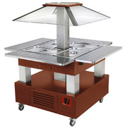 Ilot buffet chauffant, bain marie, 4x gn1/1-150 bois foncé