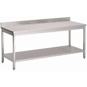 Photo 1 matériel référence TAE206: Table démontable adossée tout inox,dessus aisi 304 etagère basse, pieds carrés, verins inox