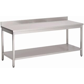 photo 1 table démontable adossée tout inox,dessus aisi 304 etagère basse, pieds carrés, verins inox