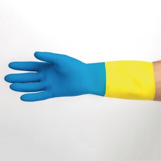 photo 6 gants étanches protection chimique légère bleus et jaunes mapa alto 405 xl