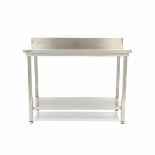 photo 2 table en acier inoxydable - 60 x 60 cm - hauteur réglable - avec dosseret et étagère de rangement