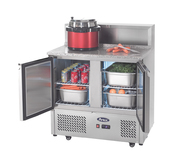 Meuble à pizza en marbre green comptoir inox 2 portes x5 gn1/3