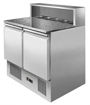 Meuble à pizza en marbre green comptoir inox 2 portes x5 gn 1/6