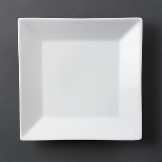 photo 1 assiette carrée à large bord blanche olympia - boîte de 6 pièces.