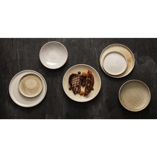 photo 2 assiettes plates bord droit beige moucheté olympia canvas 18 cm