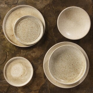 photo 3 assiettes plates bord droit beige moucheté olympia canvas 25 cm (lot de 6)