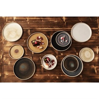 photo 6 assiettes plates bord droit beige moucheté olympia canvas 25 cm
