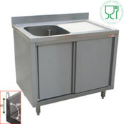 Plonge 1 cuve 600x500x275 égouttoir droit sur armoire 2 portes coulissantes