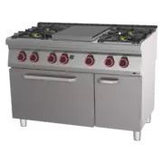 Photo 1 matériel référence RED18744: Fourneau coup de feu à gaz avec four électrique statique GN 2/1 - 5x brûleur - STPT 70/120 21 GE