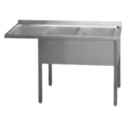Photo 1 matériel référence RED2527: Table de lavage 150x70x90 - 2x évier 40x50x30 égouttoir gauche - MSDOL/M 7015