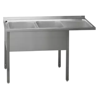 photo 1 table de lavage 190 -x70x90 - 2x évier 40x50x30 égouttoir droit - msdop/m 7019