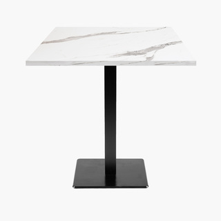 photo 1 tables carrées 70x70cm pied noir - marbre blanc - lot de 4 tables