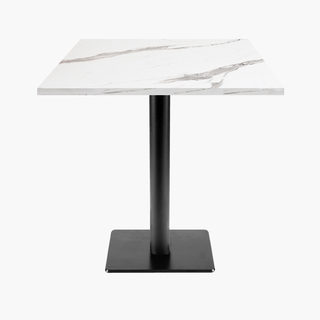 photo 1 tables carrées 70x70cm pied noir - marbre blanc - lot de 4 tables