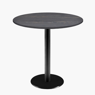 photo 1 tables rondes diametre 70cm pied noir - pin ancien - lot de 4 tables