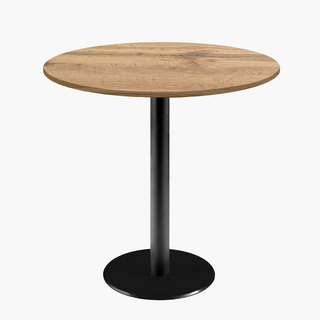 photo 1 tables rondes diametre 70cm pied noir - chene armor - lot de 4 tables