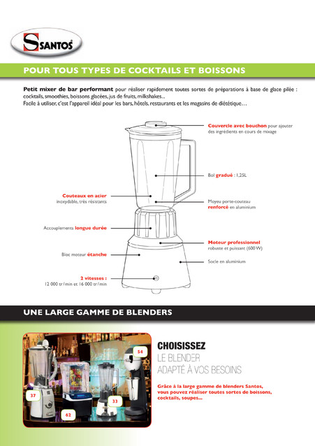 Mixeur De Bar Blender Socle Vert - SANTOS-33E