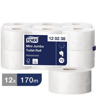 photo 2 papier toilette 2 plis mini jumbo tork 170m