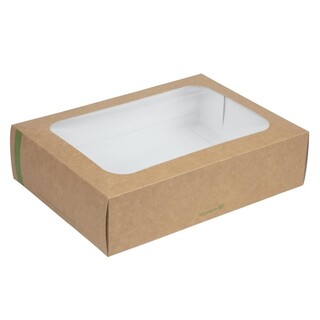 photo 2 boîtes compostables standards avec plateau et couvercle à fenêtre vegware lot de 50