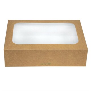 photo 3 boîtes compostables standards avec plateau et couvercle à fenêtre vegware lot de 50