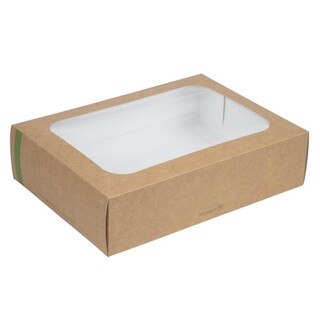 photo 1 boîtes compostables standards avec plateau et couvercle à fenêtre vegware lot de 50