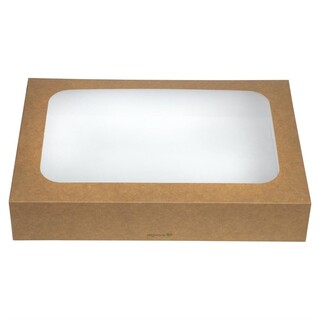 photo 3 grandes boîtes compostables avec plateau et couvercle à fenêtre vegware lot de 25