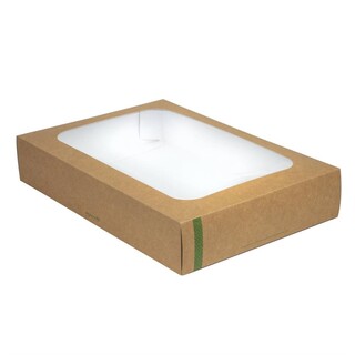 photo 4 grandes boîtes compostables avec plateau et couvercle à fenêtre vegware lot de 25