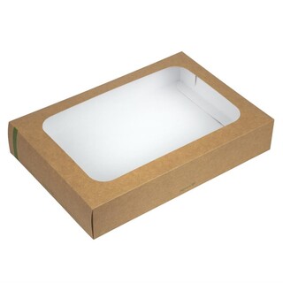 photo 1 grandes boîtes compostables avec plateau et couvercle à fenêtre vegware lot de 25