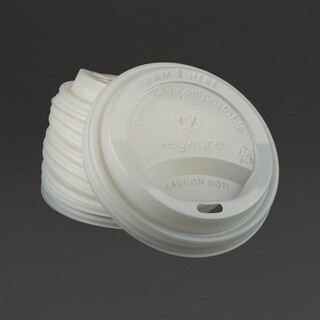 photo 7 couvercles compostables pour gobelets boissons chaudes vegware 34 cl / 45,5 cl x1000
