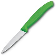 Photo 1 matériel référence CP841: Couteau d'office lame dentée bout pointu Victorinox vert 80mm