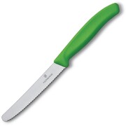 Photo 1 matériel référence CP843: Couteau à tomate lame dentée Victorinox vert 11cm